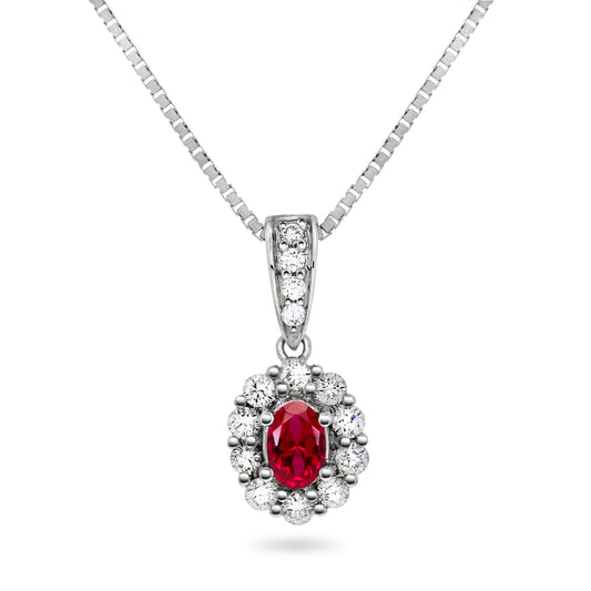 Diana Diamanthalssmykke I Hvitt Gull med Rubin og 0.50ct TW/SI Diamanter