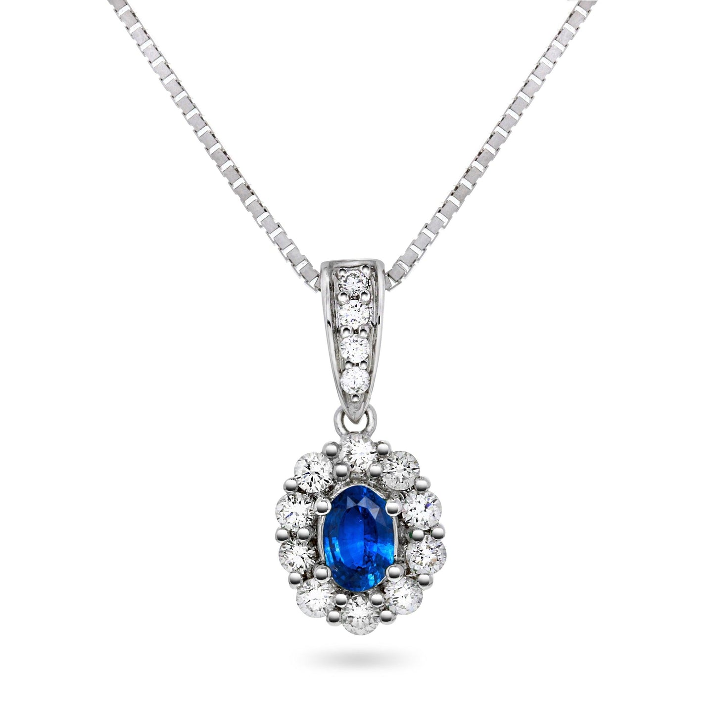 Diana Diamanthalssmykke med safir i hvitt gull, 0.50CT TWSI - Diamanthuset