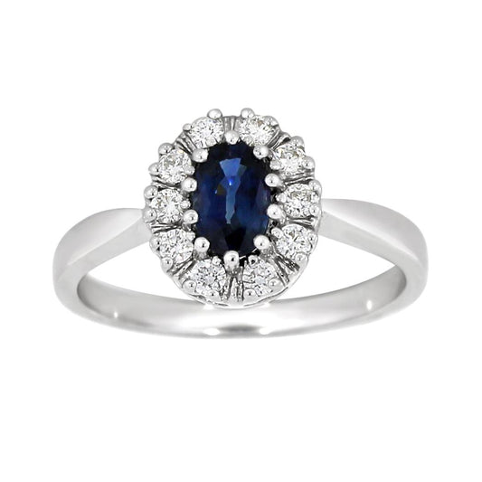 Diana Diamantring med safir i hvitt gull, 0.25CT TWSI - Diamanthuset