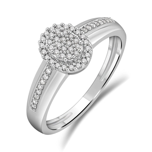 Diamantring oval 0,20ct tw/si i hvitt og gult gull