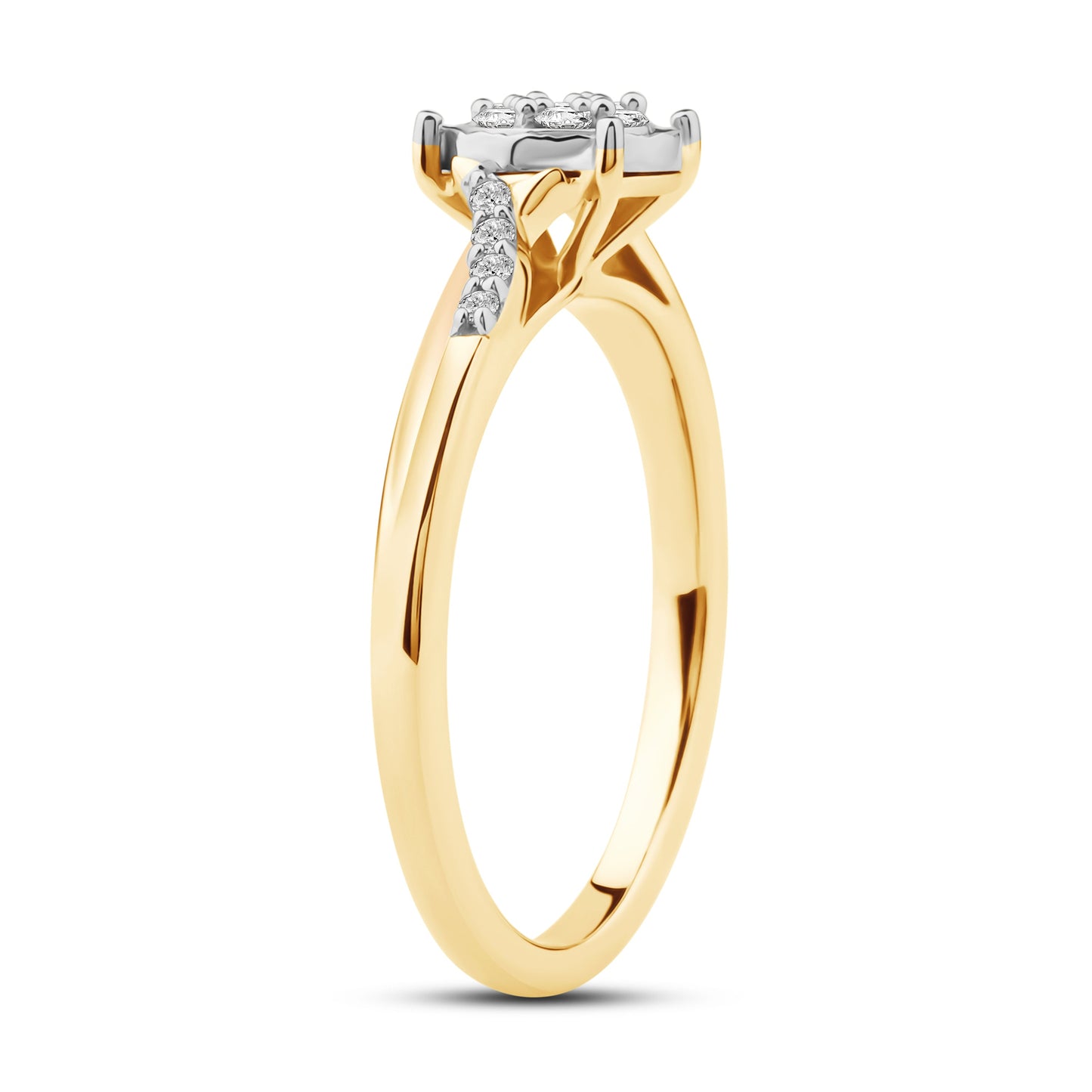 Diamantring i Hvitt/Gult Gull (585) med 0.15ct TW/SI Diamanter