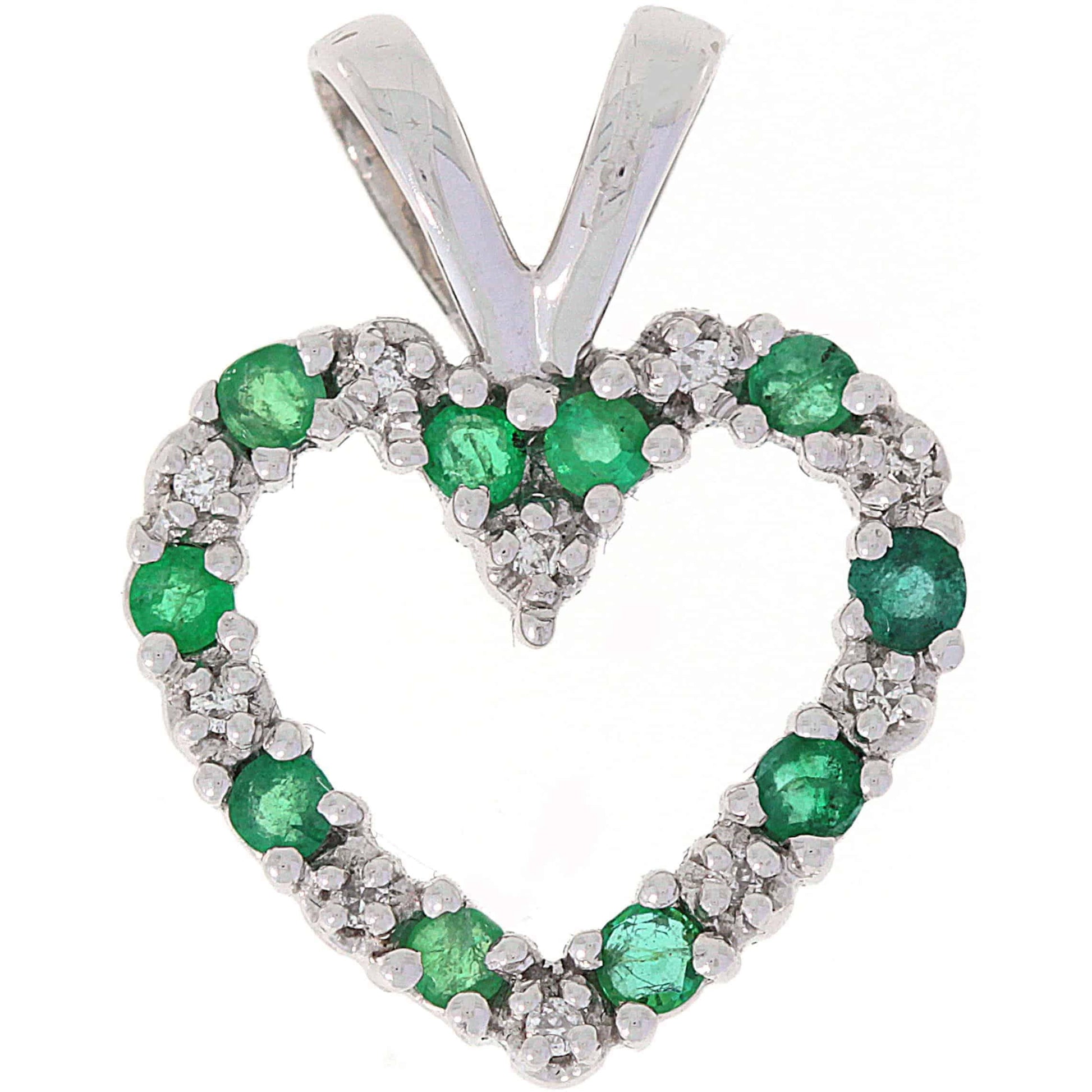 Diamant halssmykke med smaragd i hvitt gull, 0.05CT TWSI - Diamanthuset