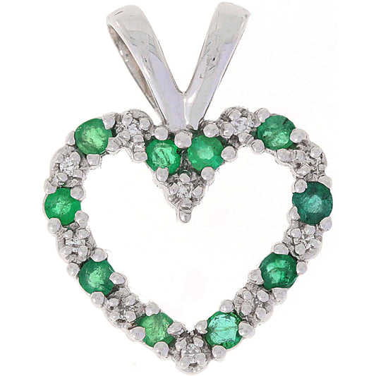 Diamant halssmykke med smaragd i hvitt gull, 0.05CT TWSI - Diamanthuset
