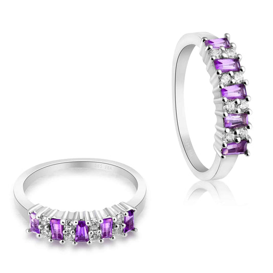 Diamantring med ametyst i hvitt gull, 0.21CT TWSI - Diamanthuset