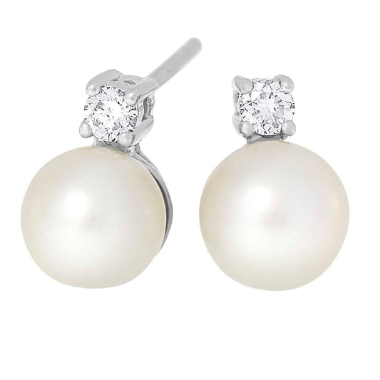 Diamant ørepynt med perle i hvitt gull, 0.14CT TWSI - Diamanthuset