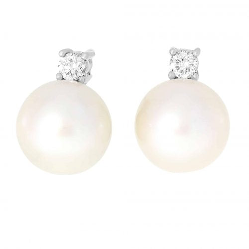 Perle øredobber med diamant i hvitt gull, 0.20CT TWSI