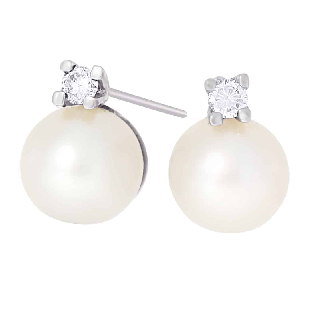 Perle øredobber med diamant i hvitt gull, 0.04CT TWSI