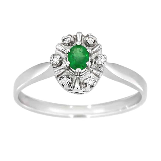 Diana Diamantring med smaragd i hvitt gull, 0.03CT TWSI - Diamanthuset