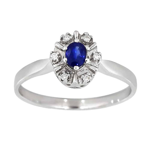 Diana Diamantring med safir i hvitt gull, 0.03CT TWSI - Diamanthuset