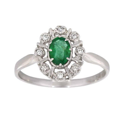 Diana Diamantring med smaragd i hvitt gull, 0.08CT TWSI - Diamanthuset
