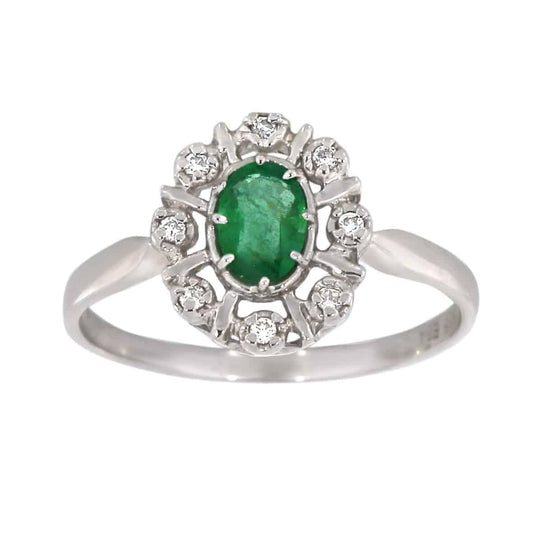 Diana Diamantring med smaragd i hvitt gull, 0.08CT TWSI - Diamanthuset