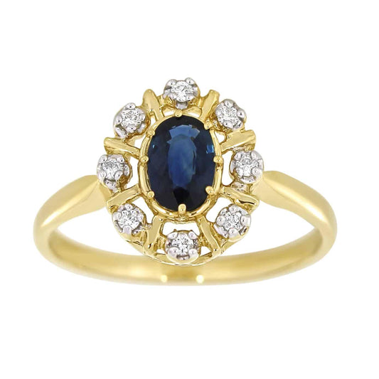 Diana Diamantring med safir i gult gull 0,08ct TWSI - Diamanthuset