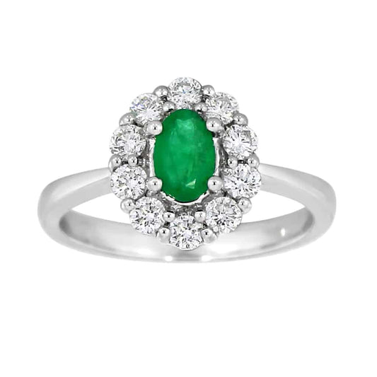 Diana Diamantring med smaragd i hvitt gull, 0.50CT TWSI - Diamanthuset