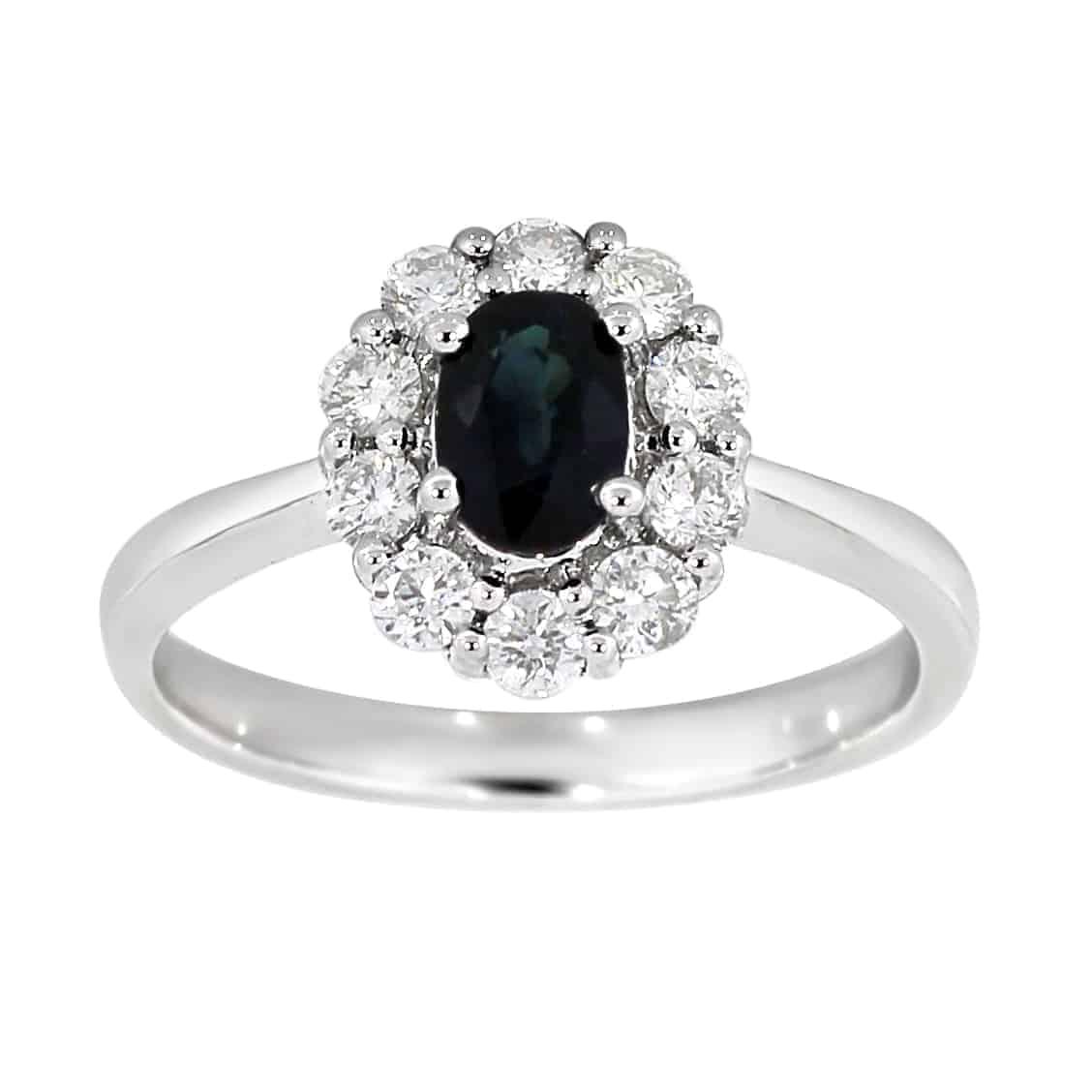 Diana Diamantring med safir i hvitt gull, 0.50CT TWSI - Diamanthuset