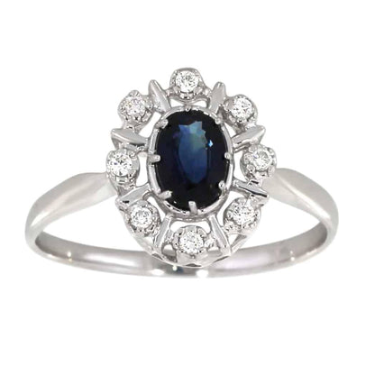 Diana Diamantring med safir i hvitt gull, 0.08CT TWSI - Diamanthuset