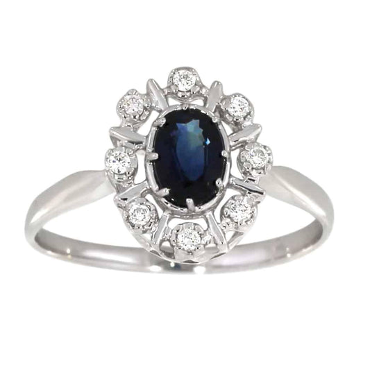 Diana Diamantring med safir i hvitt gull, 0.08CT TWSI - Diamanthuset